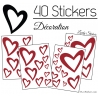 40 Stickers Coeurs  8CM à 2CM - Autocollant Vinyle de décoration Pop Art