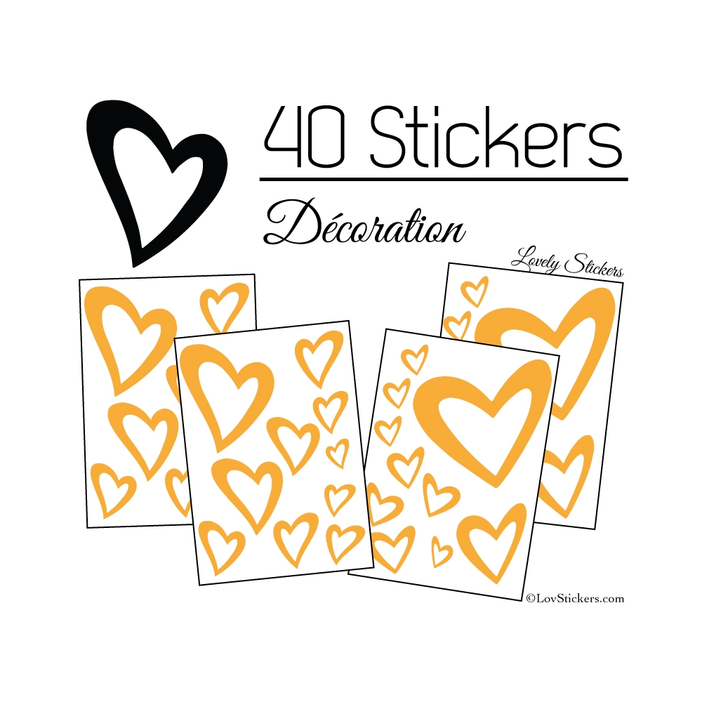 40 Stickers Coeurs  8CM à 2CM - Autocollant Vinyle de décoration Pop Art