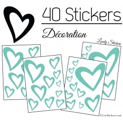 40 Stickers Coeurs  8CM à 2CM - Autocollant Vinyle de décoration Pop Art