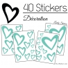 40 Stickers Coeurs  8CM à 2CM - Autocollant Vinyle de décoration Pop Art