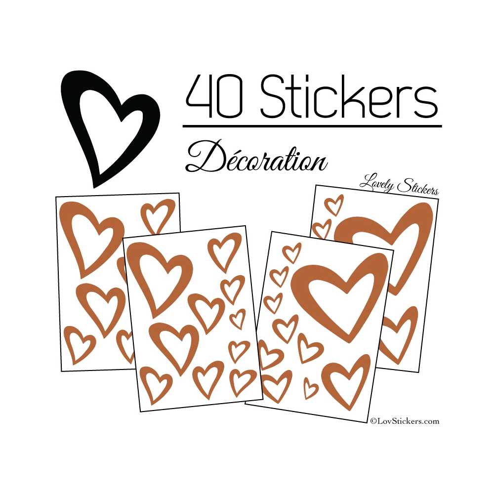 40 Stickers Coeurs  8CM à 2CM - Autocollant Vinyle de décoration Pop Art