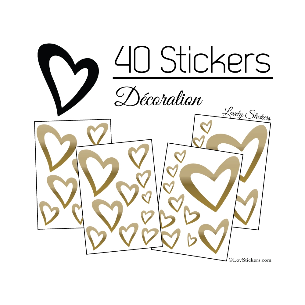 40 Stickers Coeurs  8CM à 2CM - Autocollant Vinyle de décoration Pop Art