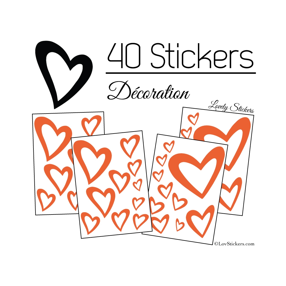 40 Stickers Coeurs  8CM à 2CM - Autocollant Vinyle de décoration Pop Art