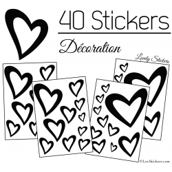 40 Stickers Coeurs  8CM à 2CM - Autocollant Vinyle de décoration Pop Art