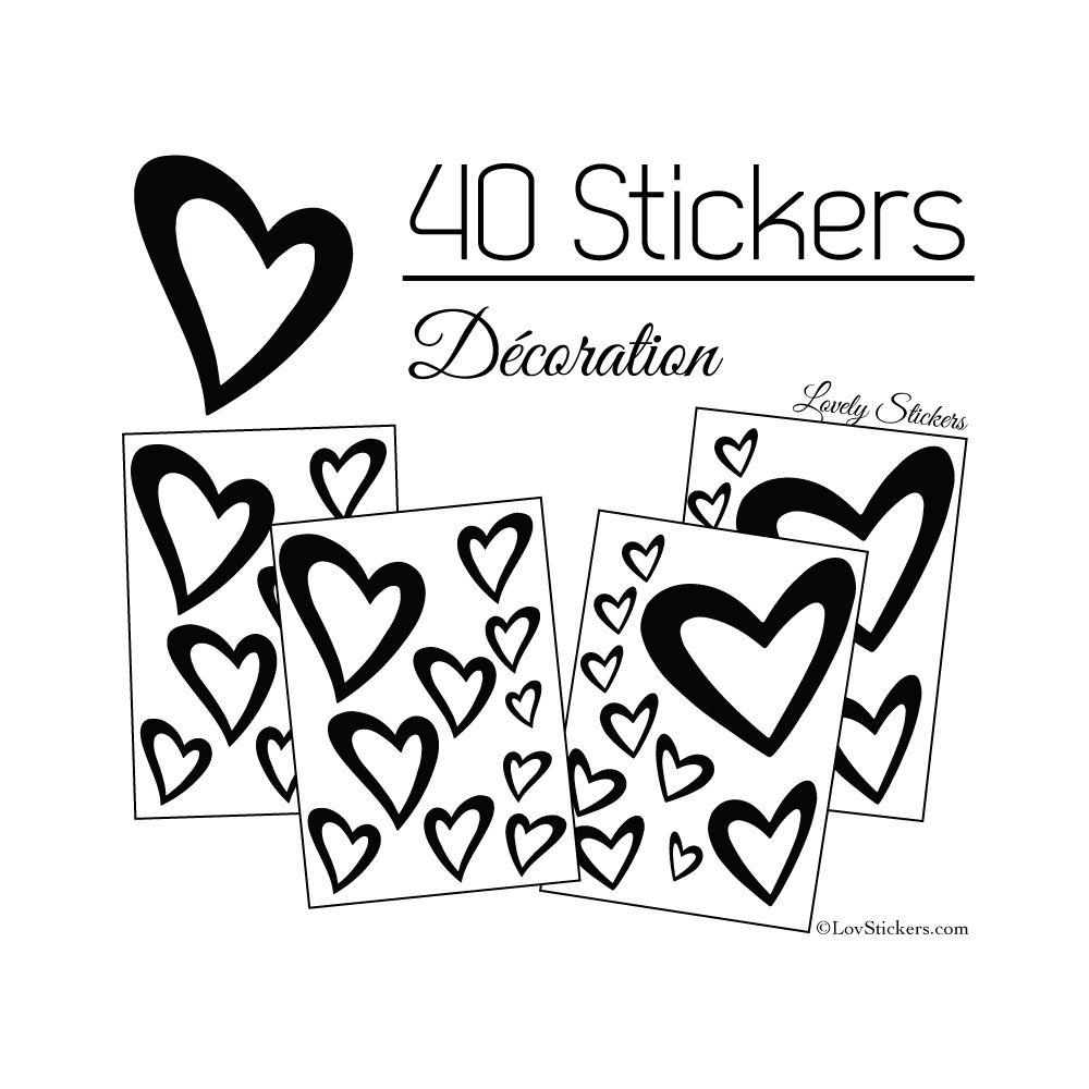 40 Stickers Coeurs  8CM à 2CM - Autocollant Vinyle de décoration Pop Art