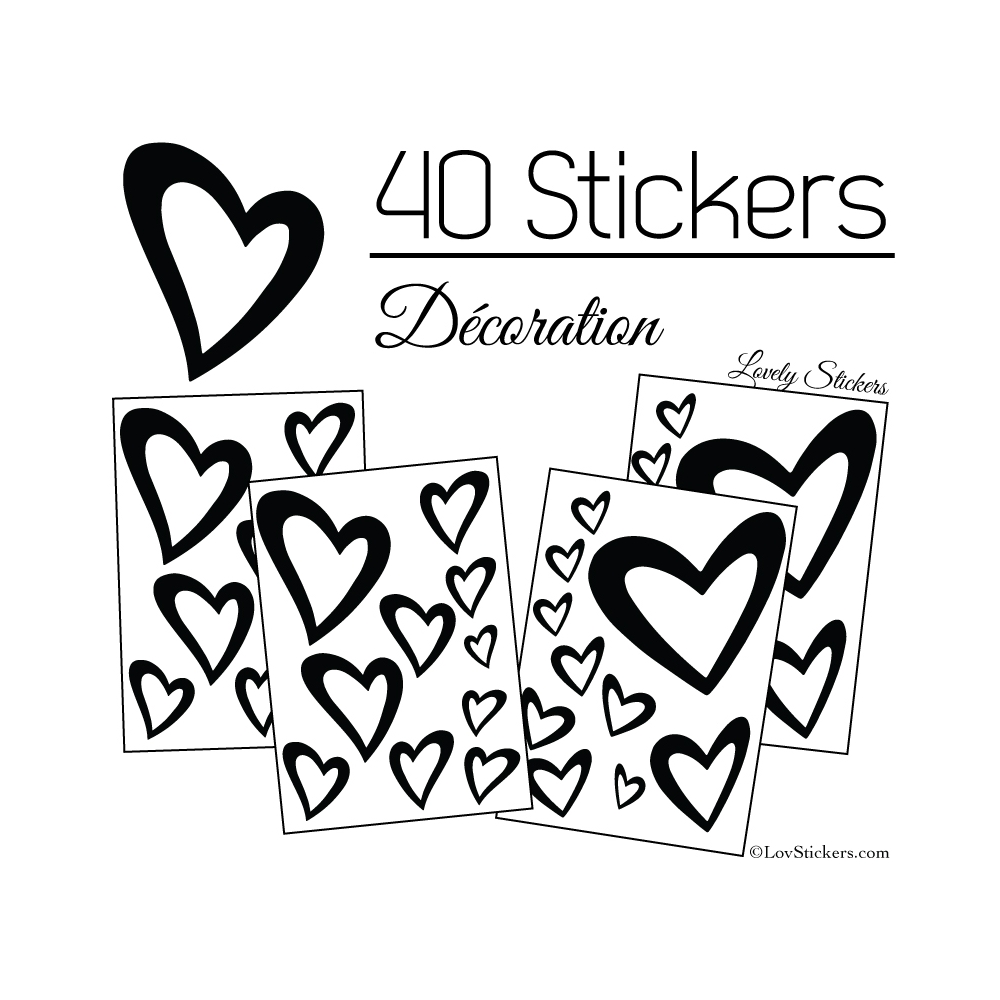40 Stickers Coeurs 8CM à 2CM - Autocollant Vinyle de décoration Pop Art 40 Stickers Coeurs 8CM à 2CM - Autocollant Vinyle de décoration Pop Art