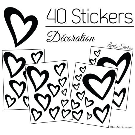 40 Stickers Coeurs 8CM à 2CM - Autocollant Vinyle de décoration Pop Art 40 Stickers Coeurs 8CM à 2CM - Autocollant Vinyle de décoration Pop Art