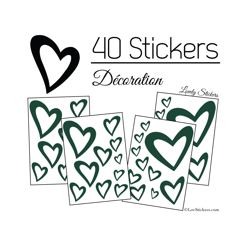 40 Stickers Coeurs  8CM à 2CM - Autocollant Vinyle de décoration Pop Art