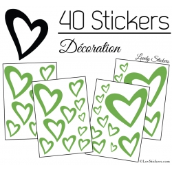 40 Stickers Coeurs  8CM à 2CM - Autocollant Vinyle de décoration Pop Art