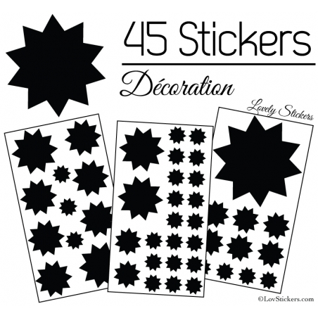 45 Soleils Etoiles Mixte - Autocollant decoration etoiles 10 branches 45 Soleils Etoiles Mixte - Autocollant decoration etoiles 10 branches