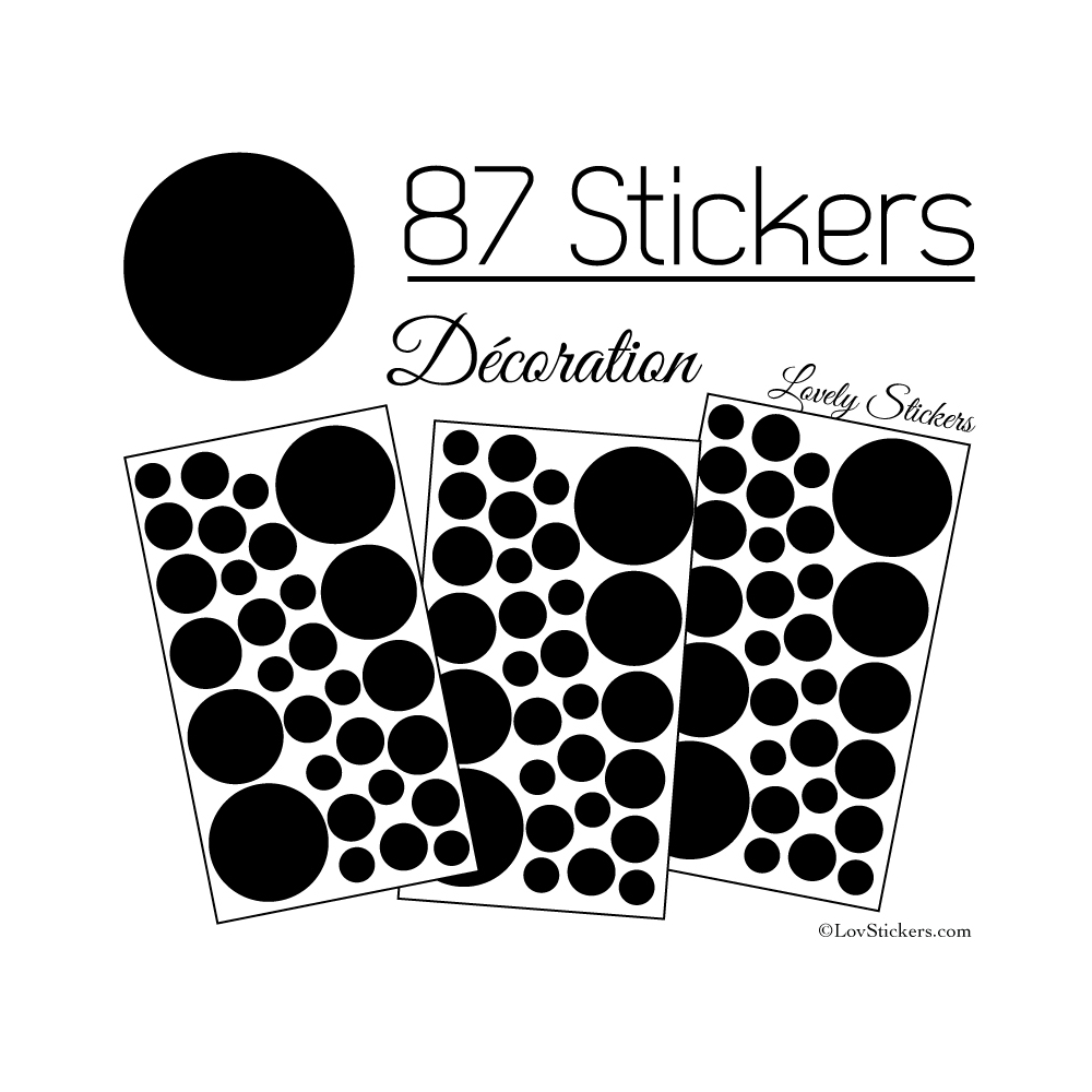 87 Stickers Ronds - Autocollant deco Ronds Pleins - 6,99 € Couleur