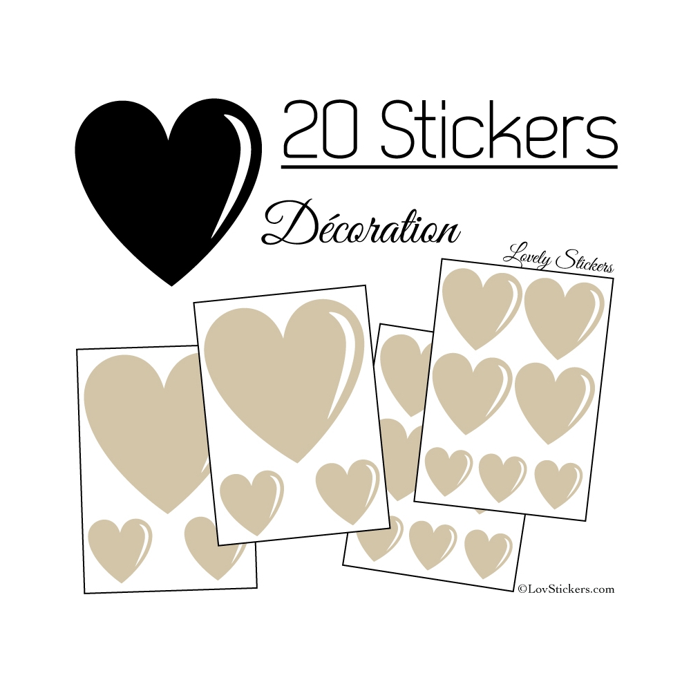 20 Stickers Coeurs   - Autocollant décoration