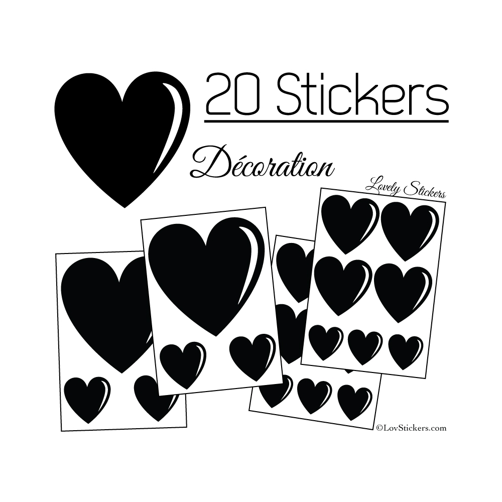 20 Stickers Coeurs   - Autocollant décoration