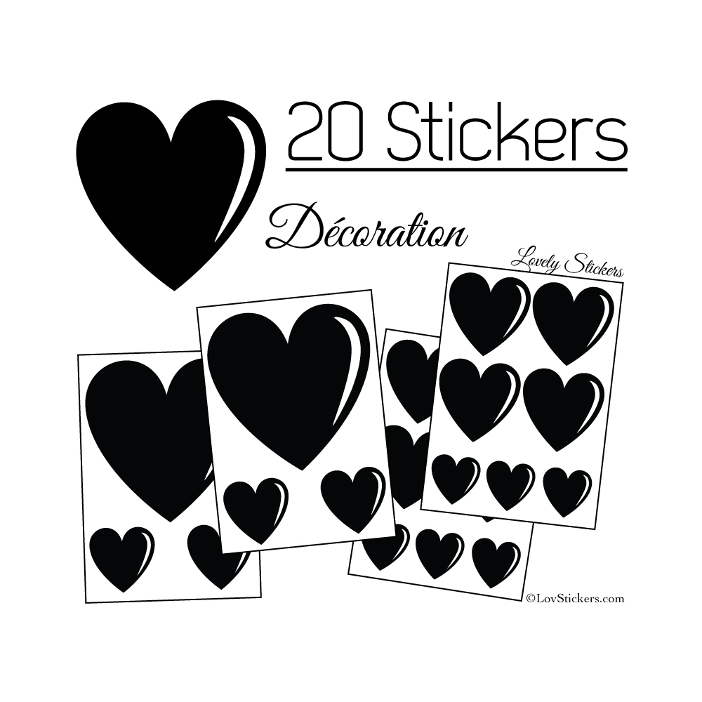 20 Stickers Coeurs - Autocollant décoration 20 Stickers Coeurs - Autocollant décoration