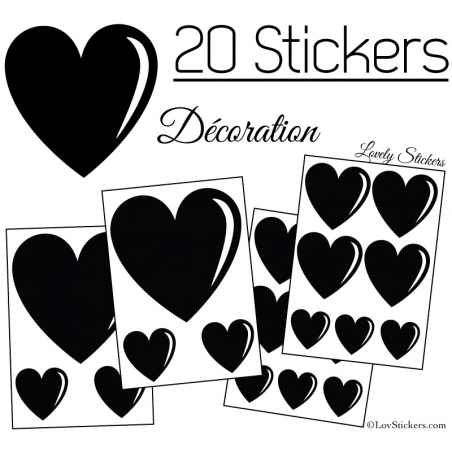 20 Stickers Coeurs - Autocollant décoration 20 Stickers Coeurs - Autocollant décoration