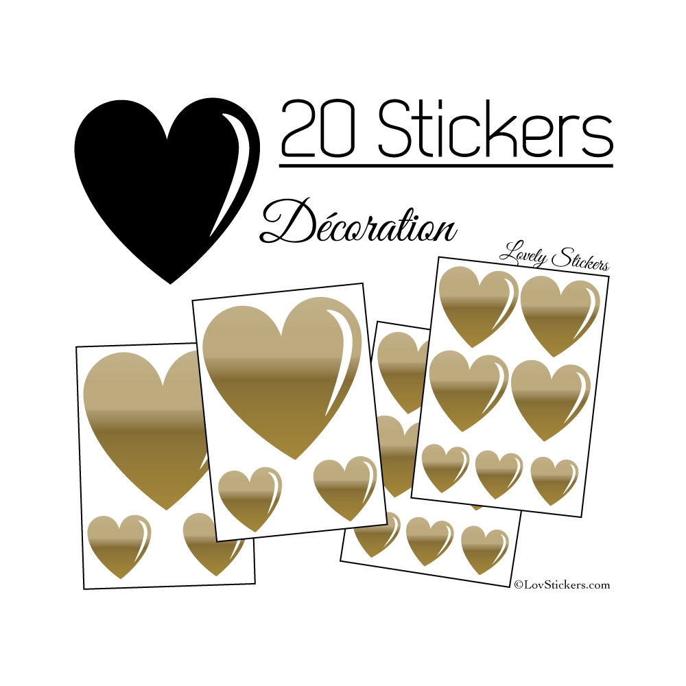 20 Stickers Coeurs   - Autocollant décoration