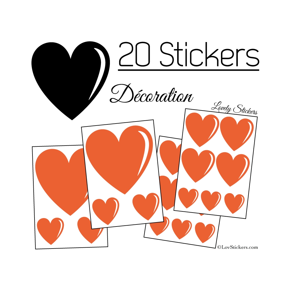 20 Stickers Coeurs   - Autocollant décoration