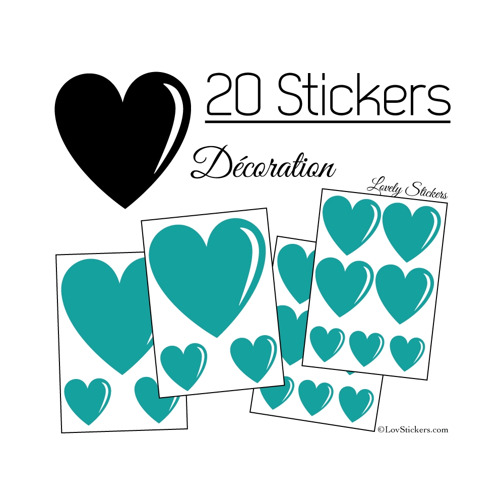 20 Stickers Coeurs   - Autocollant décoration