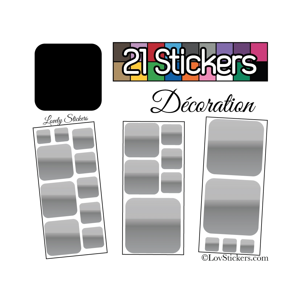 21 Stickers Carrés 8 à 2cm - Autocollant Décoration Intérieur