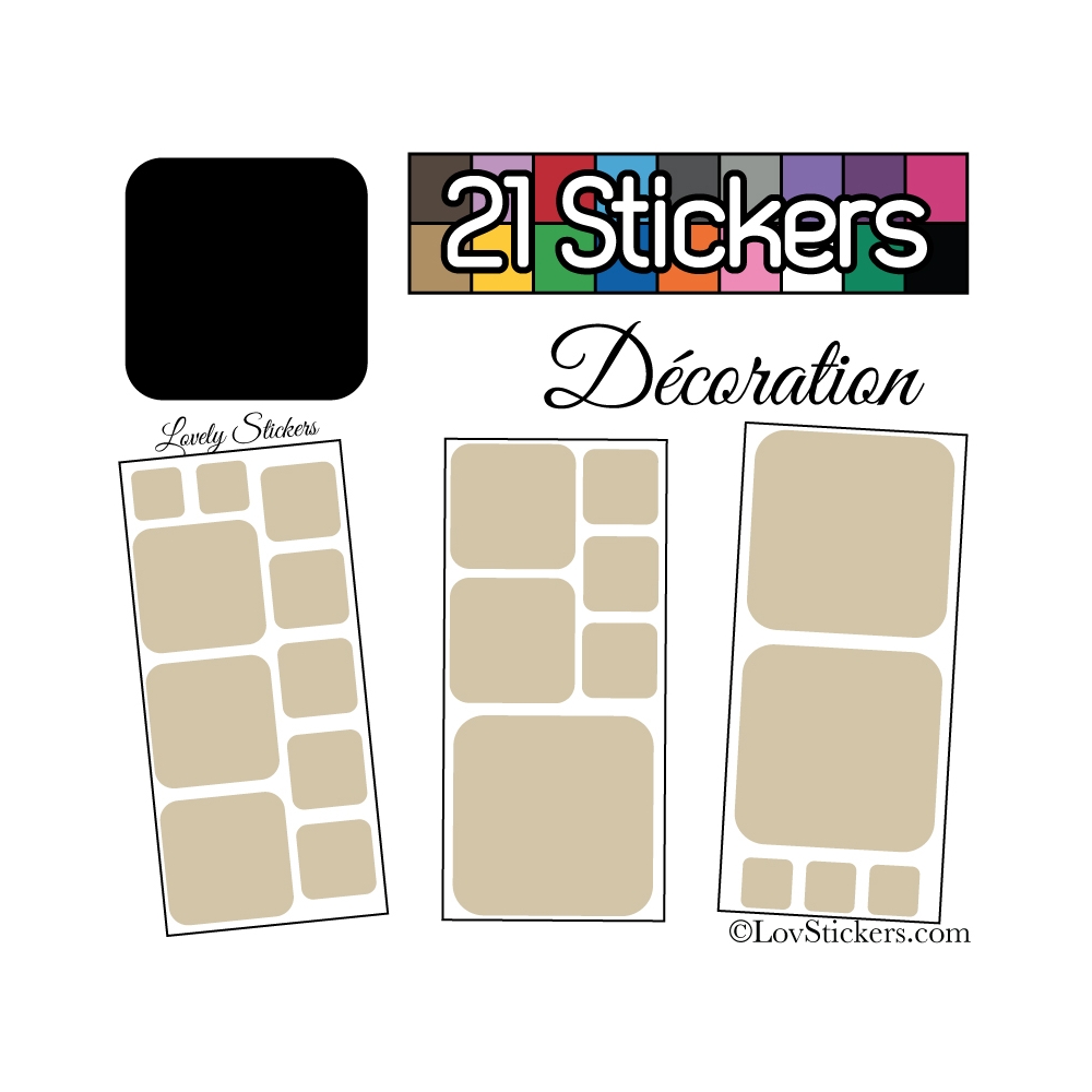 21 Stickers Carrés 8 à 2cm - Autocollant Décoration Intérieur