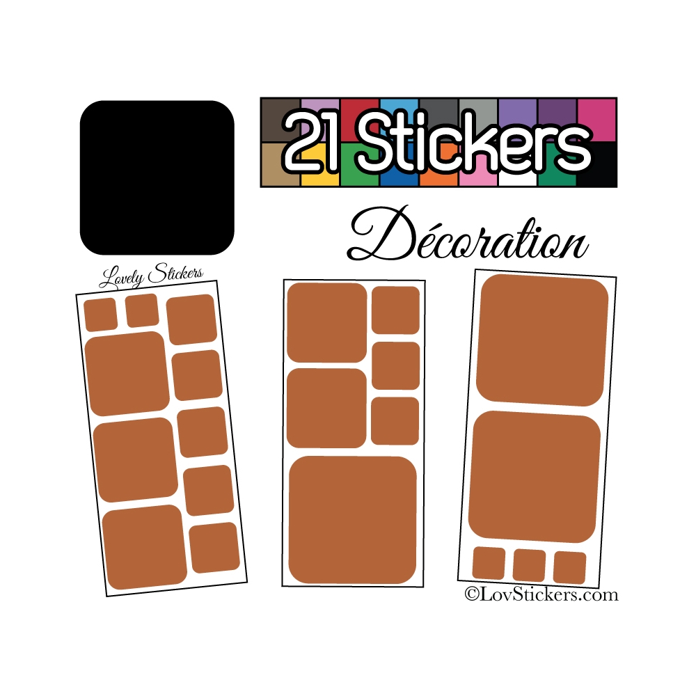 21 Stickers Carrés 8 à 2cm - Autocollant Décoration Intérieur