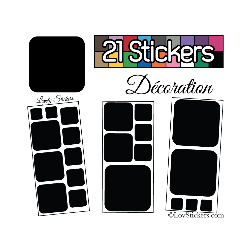 21 Stickers Carrés 8 à 2cm - Autocollant Décoration Intérieur