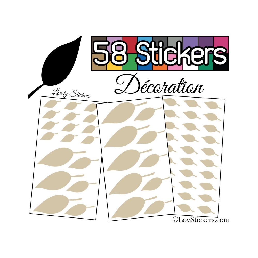 58 Stickers Feuilles Mixte - Autocollant Décoration Intérieur