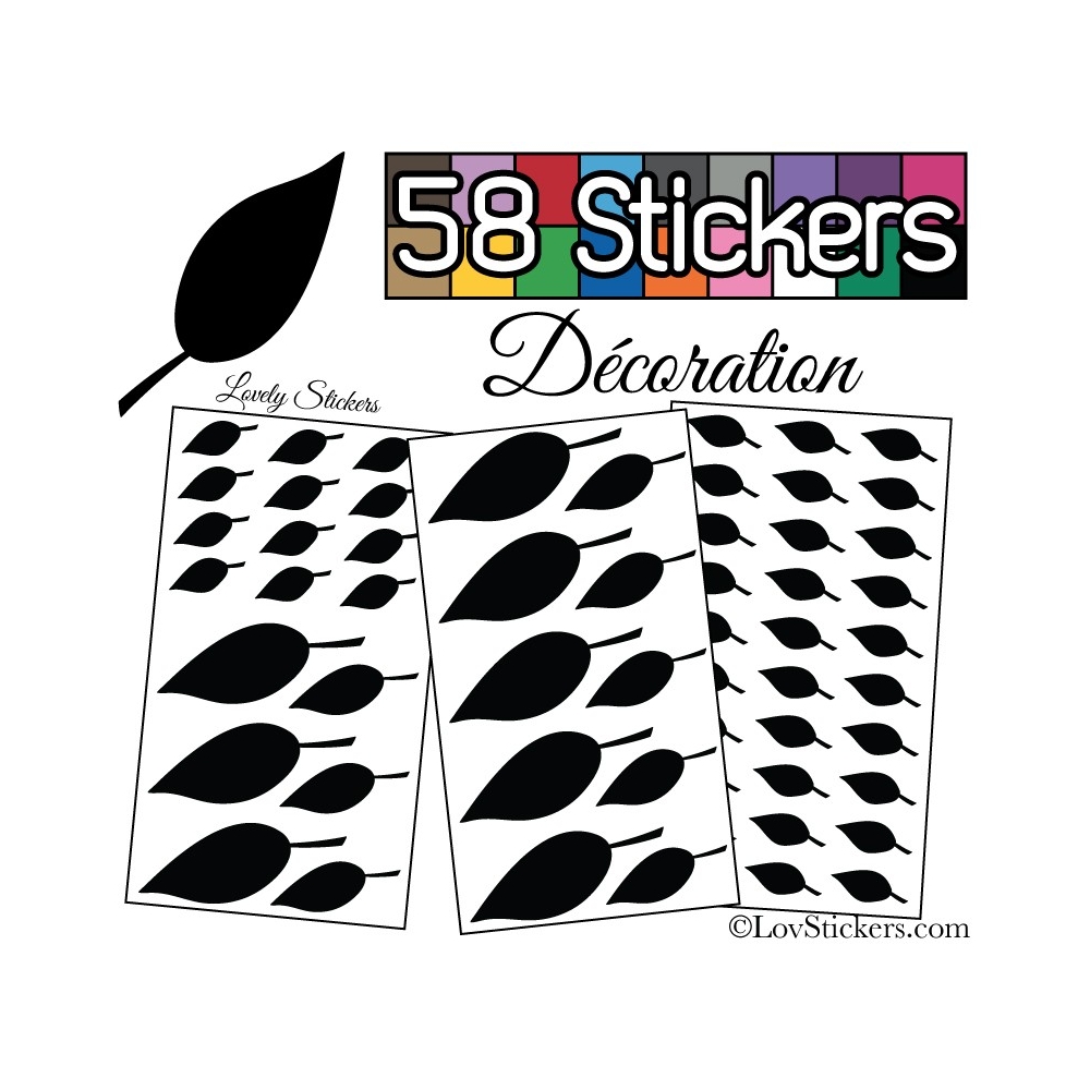 58 Stickers Feuilles Mixte - Autocollant Décoration Intérieur