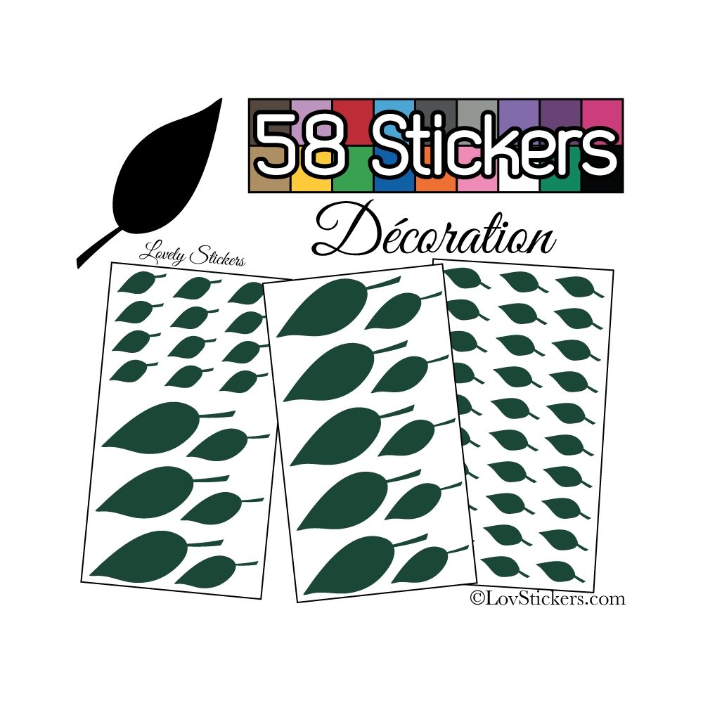 58 Stickers Feuilles Mixte - Autocollant Décoration Intérieur