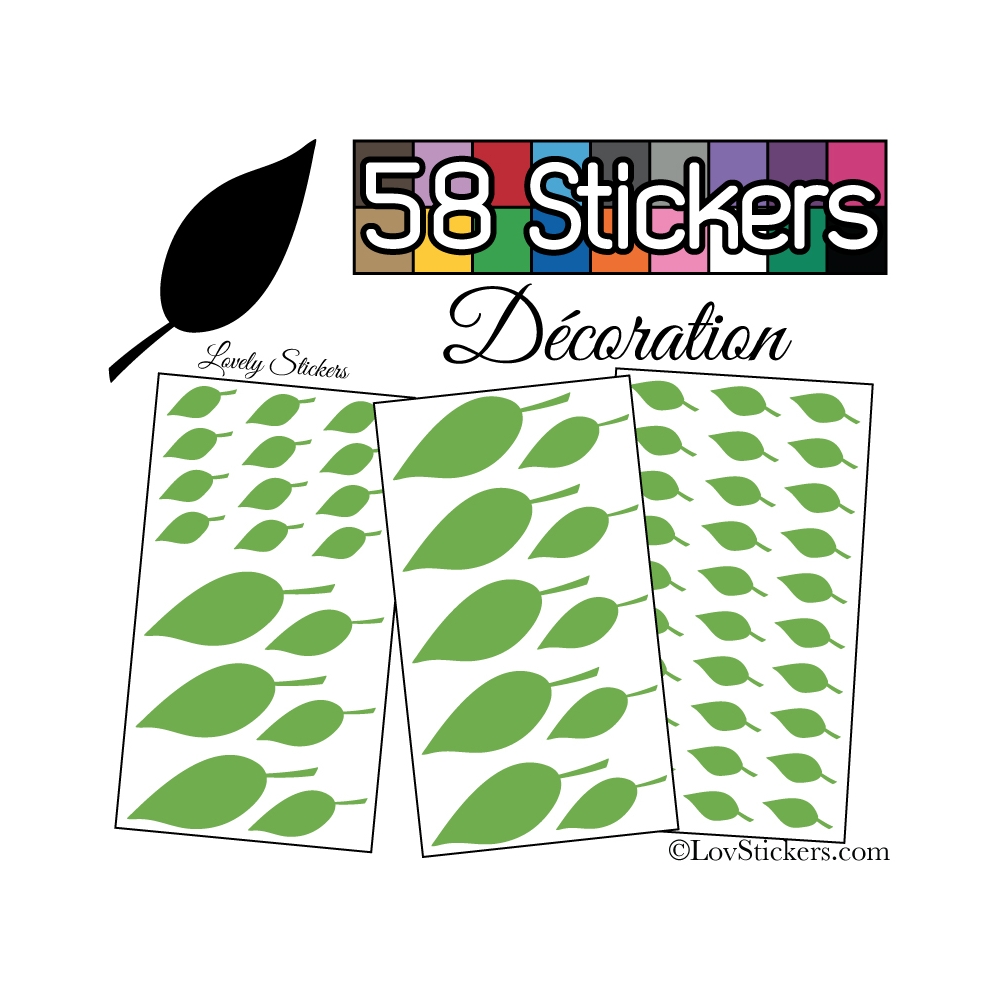 58 Stickers Feuilles Mixte - Autocollant Décoration Intérieur