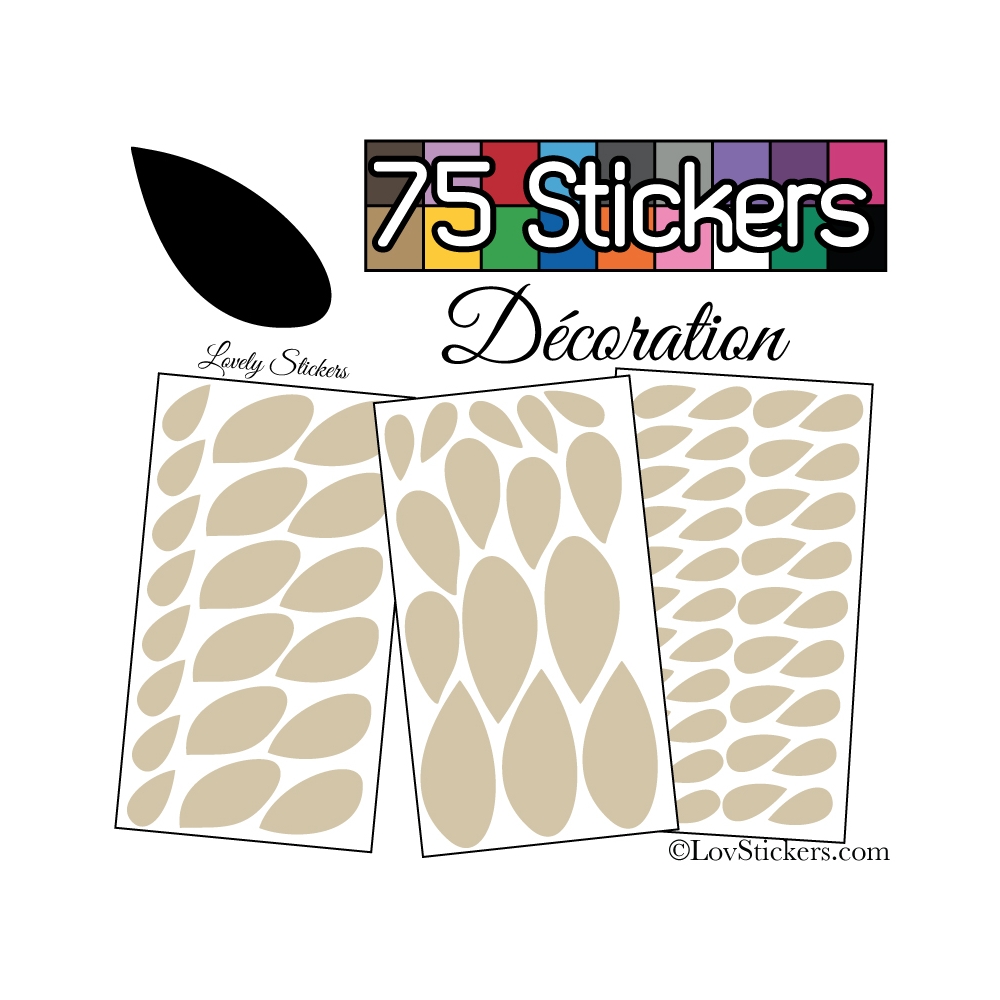 75 Stickers Feuilles Mixte - Autocollant Décoration Intérieur