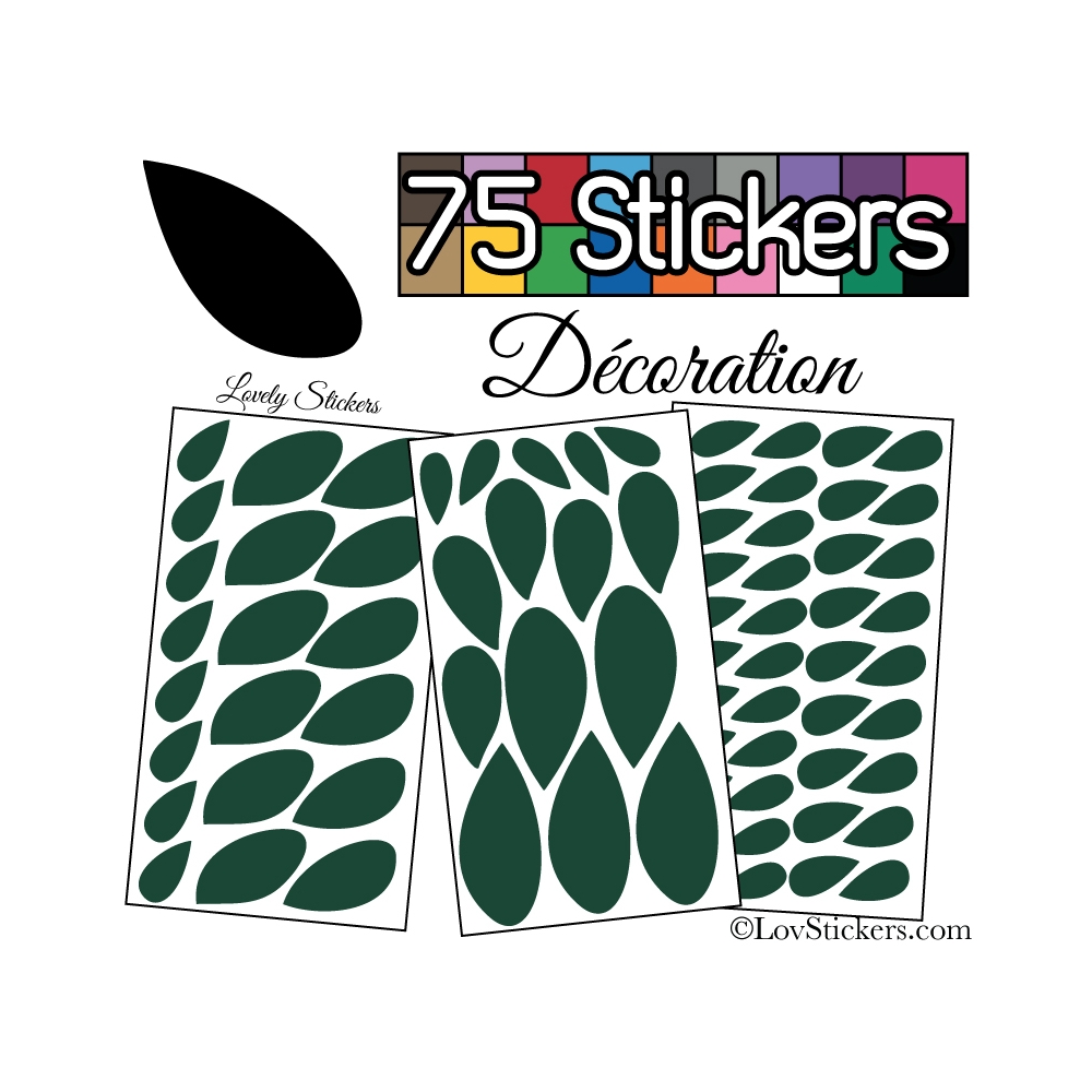 75 Stickers Feuilles Mixte - Autocollant Décoration Intérieur