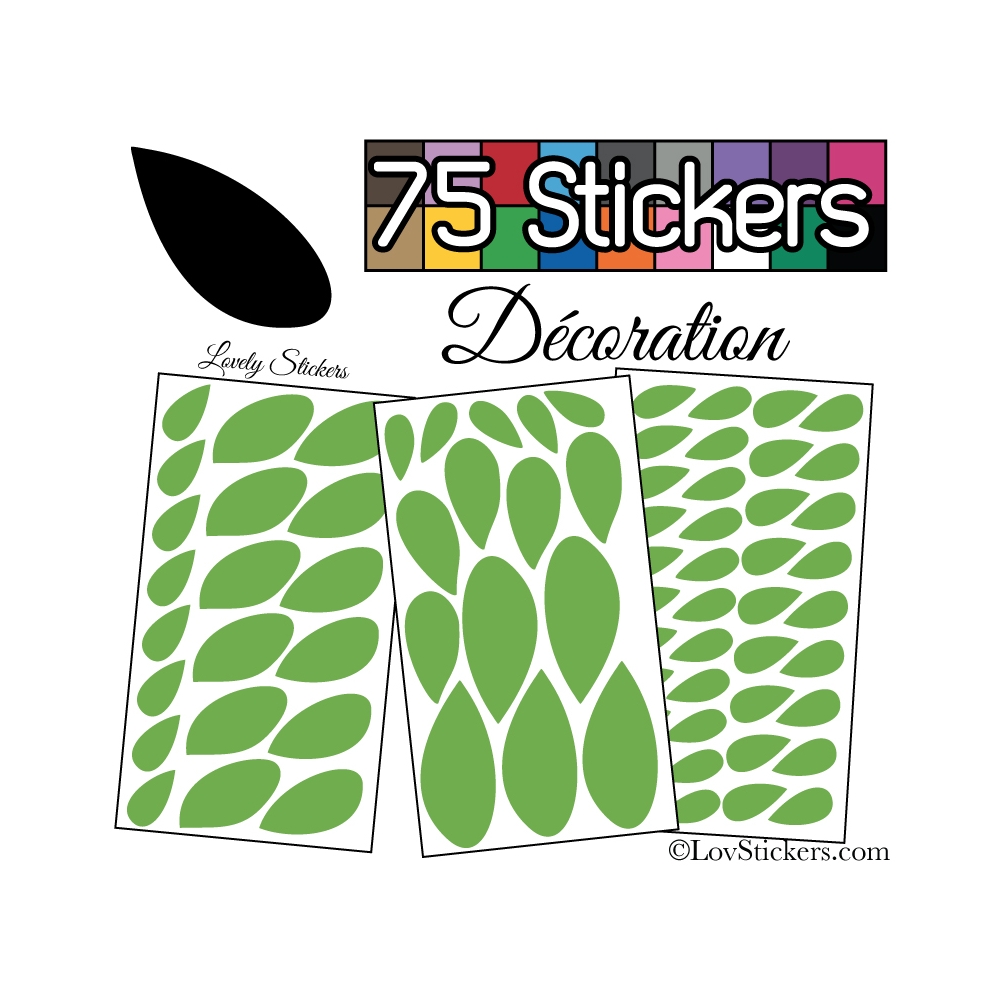 75 Stickers Feuilles Mixte - Autocollant Décoration Intérieur