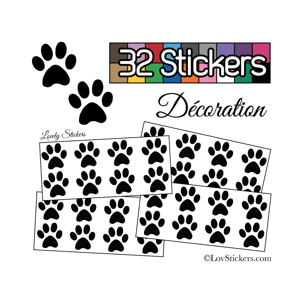 32 Stickers Empreintes de Chat - Autocollant Décoration Intérieur  Couleur Interieur Noir