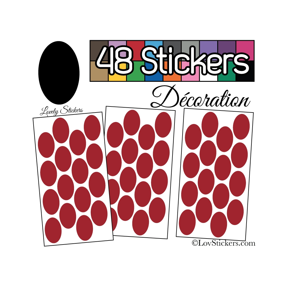 48 Stickers Ovale 4 cm - Autocollant Décoration Intérieur