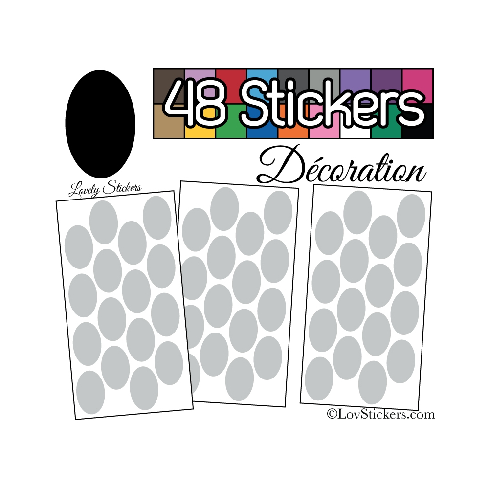 48 Stickers Ovale 4 cm - Autocollant Décoration Intérieur