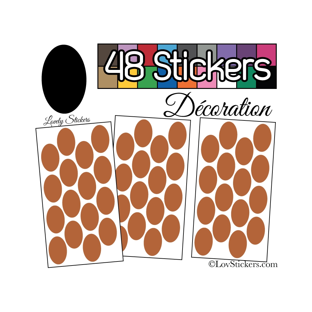 48 Stickers Ovale 4 cm - Autocollant Décoration Intérieur