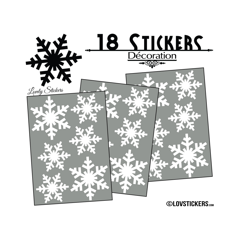 18 Stickers flocons de neige - Autocollant Décoration de Noel