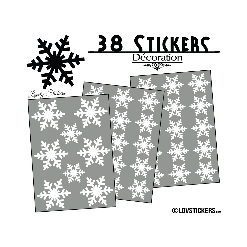 38 Stickers flocons de neige - Autocollant Décoration de Noel