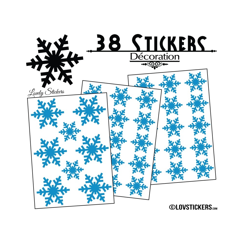 38 Stickers flocons de neige - Autocollant Décoration de Noel