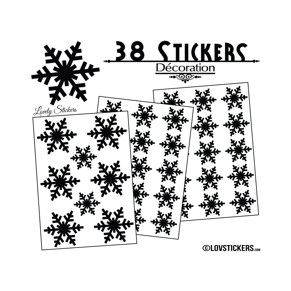 38 Stickers flocons de neige - Autocollant Décoration de Noel