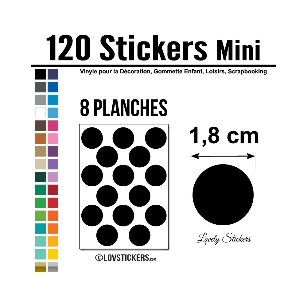 120 Stickers Ronds 1,8 cm - Décoration Gommette Loisirs - Vinyle Repositionnable