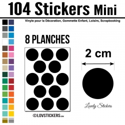 104 Stickers Ronds 2 cm - Décoration Gommette Loisirs - Vinyle Repositionnable