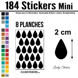 184 Stickers Goutte d'eau 2cm - Décoration Gommette Loisirs - Vinyle Repositionnable