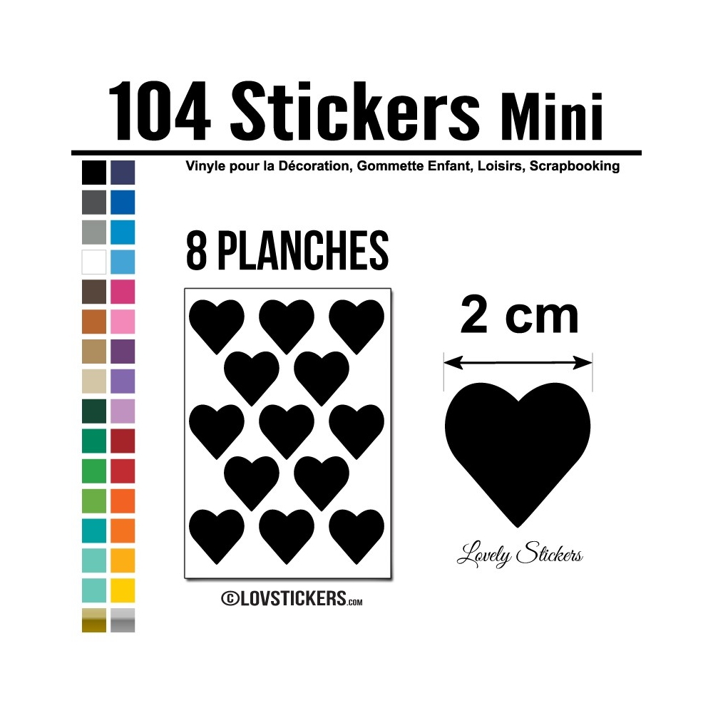 104 Stickers Coeur 2cm - Décoration Gommette Loisirs - Vinyle