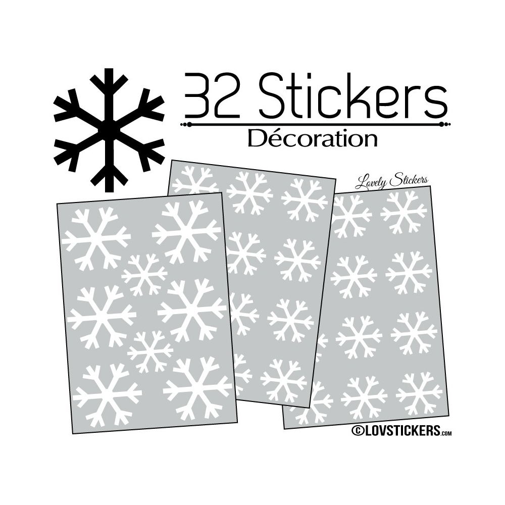 32 Stickers flocons de neige - Autocollant Décoration de Noel