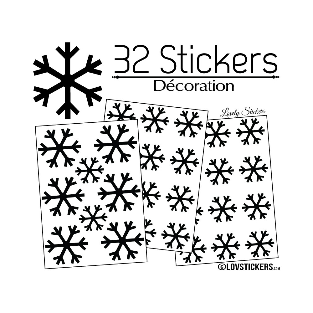 32 Stickers flocons de neige - Autocollant Décoration de Noel