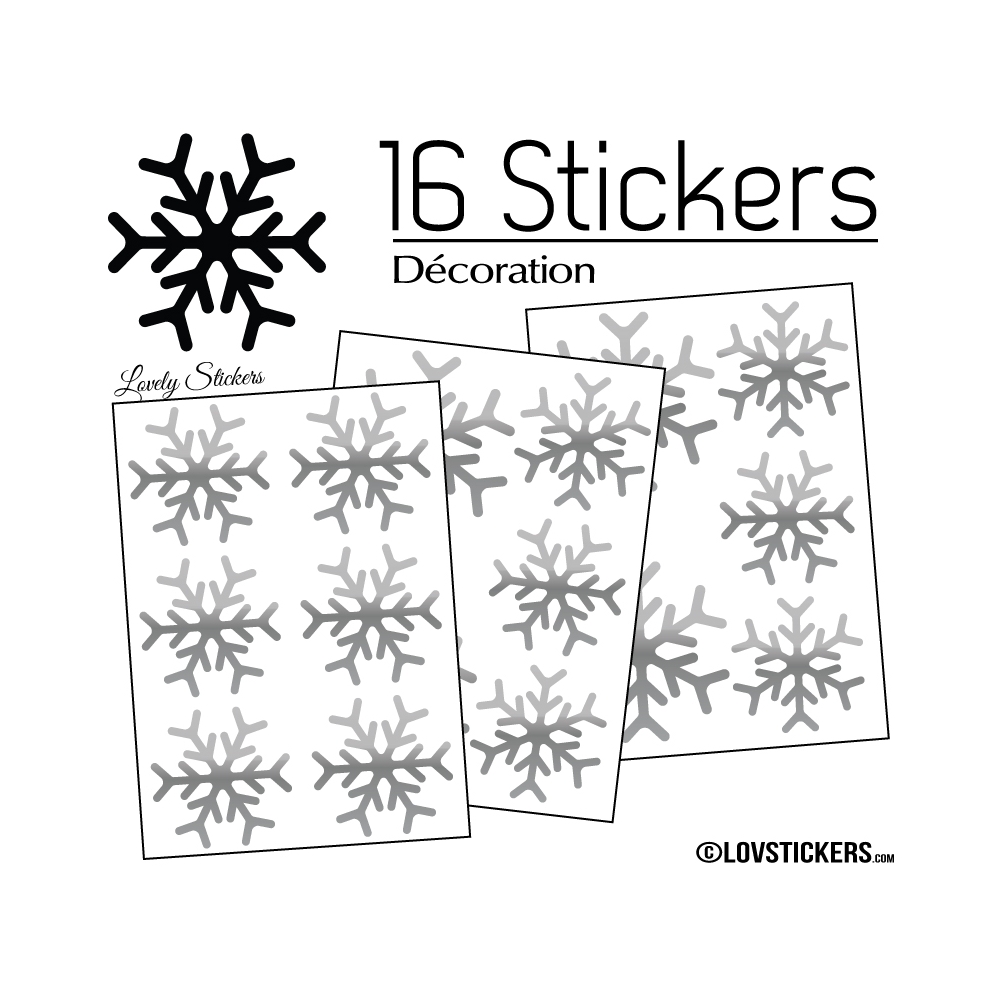 16 Stickers flocons de neige - Autocollant Décoration de Noel