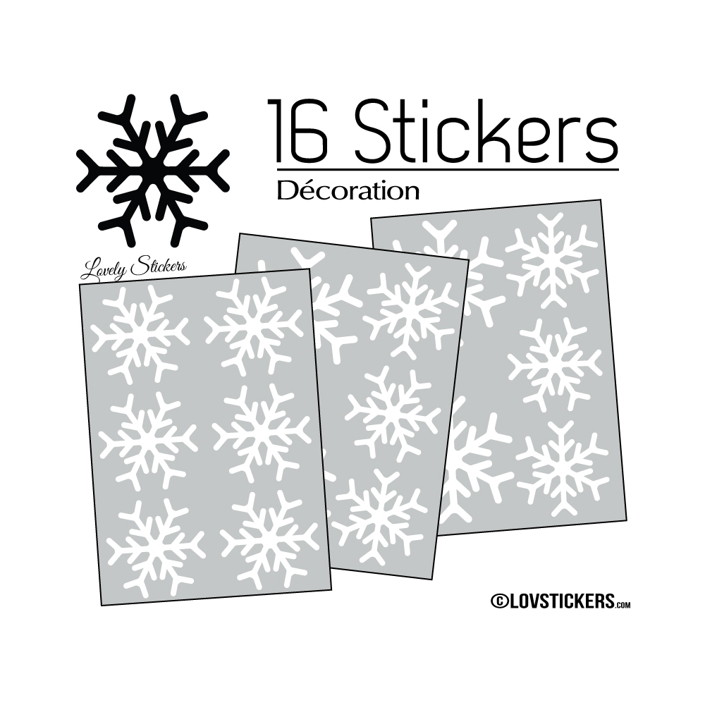 16 Stickers flocons de neige - Autocollant Décoration de Noel