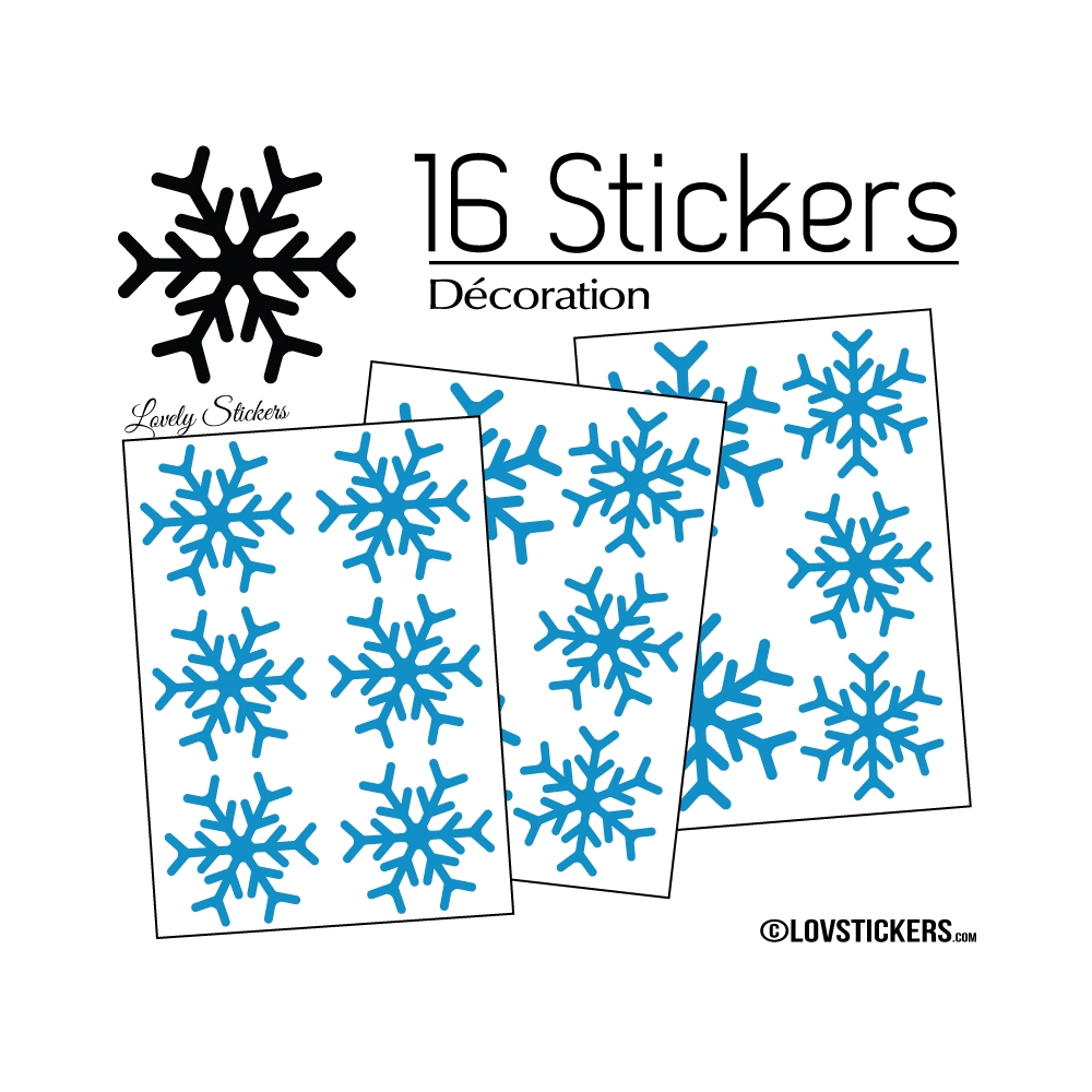 16 Stickers flocons de neige - Autocollant Décoration de Noel